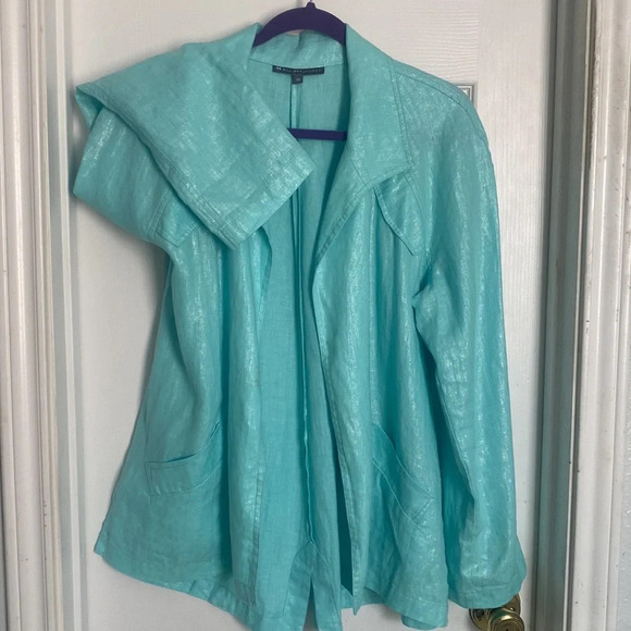 Elliott Lauren Open Jacket in Sky Blue 100%Linen Size 10 - Picture 9 of 12